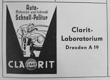 Anzeige für CLARIT-Politur, August 1956.