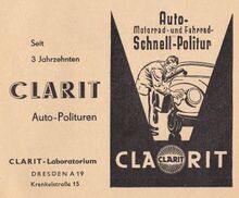 Anzeige für CLARIT-Politur, 1958.
