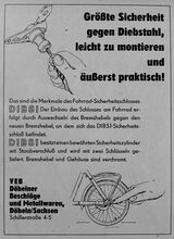 Anzeige für das Fahrradschloss DIBSI, 1958.