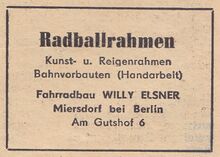 Anzeige der Firma Elsner in der Zeitschrift Radsportwoche, 1955.