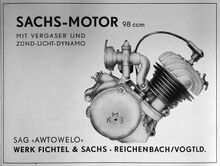 Anzeige für den 98ccm-Motor der Reichenbacher Fichtel&Sachs-Werke, der u.a. im Motorfahrrad der Hainsberger Metallwerke verbaut wurde; März 1949.