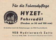 Anzeige für Hyzet-Fahrradöl, Jauar 1955.