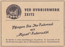 Anzeige für Hyzet-Fahrradöl, 1956.