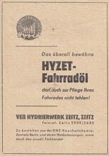Anzeige für Hyzet-Fahrradöl, Juni 1955.