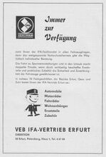 Anzeige für den VEB IFA-Vertrieb Erfurt, 1973.
