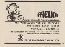 Anzeige des VEB IFA-Vertrieb für aus Polen importierte Fahrräder, 1971.
