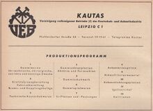 Anzeige mit dem Produktionsprogramm der Betriebe der VVB KAUTAS, 1949.