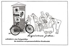 Gemeinsame Anzeige für Fahrräder von Diamant, Mifa und Möve, 1957.