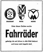 Gemeinsame Anzeige von Mifa, Diamant und Möve in der Berliner Zeitung vom 7. Oktober 1960.
