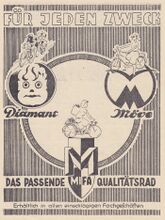 Gemeinsame Anzeige für Fahrräder von Diamant, Mifa und Möve, 1960.