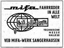 Anzeige für Mifa-Fahrräder im NEUEN DEUTSCHLAND vom 16. März 1966.