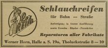 Anzeige für Schlauchreifen der Firma Werner Horn, 1948.