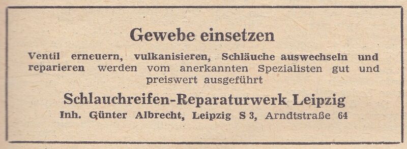 Datei:Anzeige Schlauchreifenreparaturwerk Leipzig Radsportwoche 1957.jpg