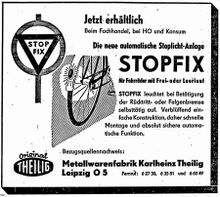 Zeitungsanzeige für "STOPFIX" vom 6. Oktober 1957.