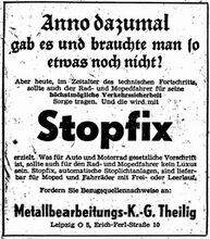 Zeitungsanzeige für "STOPFIX" vom 7. Dezember 1958.