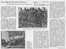 Artikel u.a. über das Fahrradangebot der DDR auf der Frühjahrsmesse 1957.