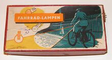 Schachtel für Fahrradglühlampen des Berliner Glühlampenwerkes, 1950er Jahre.
