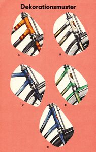 Beispiele für Strahlenköpfe verschiedener Ausgestaltung in einem Mifa-Export-Katalog von 1959.