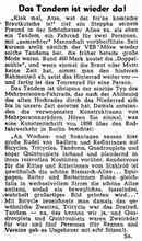 Notiz in der Neuen Zeit vom 30. Juni 1955 über das Möve-Tandem.