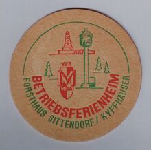 Untersetzer aus dem Mifa-Betriebsferienheim Forsthaus Sittendorf/Kyffhäuser, 1970er/1980er Jahre.