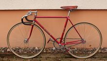 Anders als beim Straßenrennrad verwendete man bei den Bahnrädern auch nach 1956 noch eine Lasur-Lackierung.