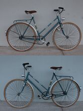 Aufwendig von von der Firma Fahrrad Wolf umgebautes Diamant Modell 68: der 26"-Herrenrahmen wurde zum Damenrahmen umgelötet und anschließend als 28"-Sportrad im Stil eines Mod. 109 wieder aufgebaut. Einigen Anbauteilen nach zu urteilen, wird die Aufarbeitung etwa Mitte der 1950er Jahre stattgefunden haben.