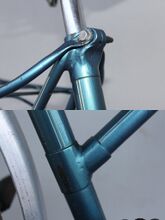 Problematisch war die vorn liegende Sattelklemmung der Diamant Vorkriegs-Sportmodelle; unten: zwischen Sitz- und Oberrohr wurde eine zweiteilige Muffe eingelötet und verputzt