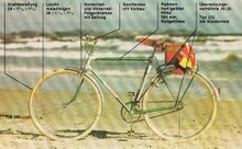 Katalogauszug von 1974; Sportrad Modell 35 202 mit Diamant-Dekor, aber in der Beschreibung als Mifa-Erzeugnis ausgewiesen (die überarbeitete Rundscheidengabel ist dabei ein typisches Mifa-Merkmal)