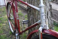 Die Strahlenkopflackierung, das Steuerkopfschild sowie das Rahmendekor behielt man bei den Tourensporträdern noch bis 1964 bei. In der Farbe Rot ist diese Ausführung heute noch recht häufig zu finden, doch nur selten befinden sich die Fahrräder in einem so guten Zustand wie das hier gezeigte.