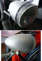 Scheinwerfer Typ 8707.21 Zeitraum: spätestens 1969 bis mind. 1971 Verwendung: Tourensporträder, Sporträder, Klappräder Material: Stahlblech, Kunststoff Ø Lichtaustritt: 55 mm Farben/Varianten: silber, verchromt Bemerkungen: