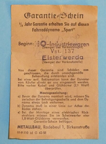Datei:Garantieschein Dynamo Sport Metallbau Radebeul.jpg