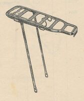 Tourengepäckträger Zeitraum: 19?? bis mind. 1965 Verwendung: vrmtl. nur Zubehörteil Hersteller: Adolf Lofmann Material: Stahl, lackiert Bekannte Farben: schwarz Bemerkungen: "Schellenbefestigung"