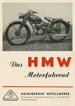 Prospekt (Seite 1 von 4) über das neue HMW-Motorfahrrad, um 1950.