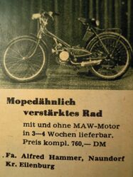 Werbung aus einer DDR-Zeitschrift, vrmtl. Ende der 1950er Jahre.