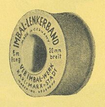 VEB Imbal-Werk - Lenkerband Zeitraum: 50er/60er Jahre Verwendung: Diamant-Rennräder Material: Textil Farben: grün, gelb, silbergrau, blau, rot Bemerkungen: Spule zu 5m x 2cm