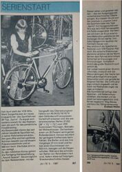 Artikel in der Zeitschrift "Jugend und Technik" über die Produktion des neuen Sportrades Mifa "Sprint"