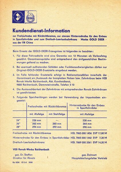 Datei:Kundendienstinformation zu Gold Deer-Importrücktrittnabe 1986.jpg