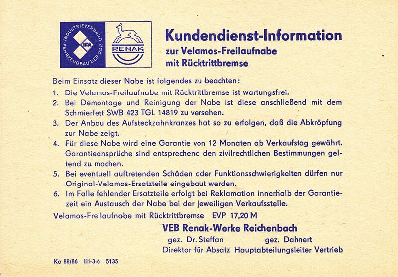 Datei:Kundendienstinformation zu Velamos-Importrücktrittnabe 1986.jpg