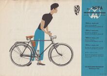 Möve Modell 35 101 (ca. 1961) Produktblatt für das Tourenrad von Möve, hier überdruckt mit Hinweis auf Mifa als neuem Hersteller ("Jetzt: MIFA"). Druckgenehmigungs-Code von 1959, jedoch aufgrund der Hersteller-Korrektur ungefähr ins Jahr 1961 einzuordnen.