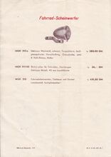Auzug aus einer Preisliste für Fahrzeugelektrik der Firma Max Grünert & Sohn, 1956.