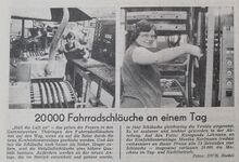 Zeitungsnotiz zur Produktion von Fahrradschläuchen im VEB Gummiwerke Thüringen, in: Das Volk, 4. Januar 1985.
