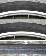 Sportreifen Zeitraum: ca. 1958- ca. 1961 Breite: 1 3/8x1 1/2 Für Laufradgrößen 26" Verwendung: Mifa Modelle 9 b und 9 e und Diamant Modell 35 205 Bekannte Farben: schwarz Bemerkungen: