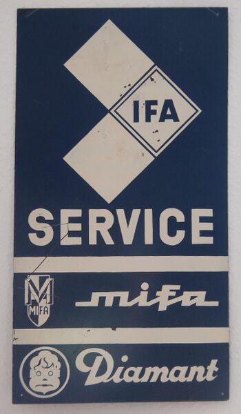 Datei:Reklameschild IFA Mifa Diamant Kunststoff 60er.JPG