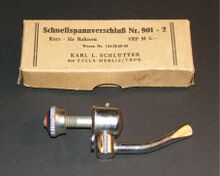 Schnellspannverschluss Nr. 901-2 Hersteller: Karl L. Schlütter Zeitraum: 1967 bis 19xx Beschreibung: Schnellspanner (kurz) für Rahmen.