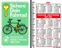 Werbe-Kalender der Staatlichen Versicherung der DDR, Scheckkartenformat, 1981.