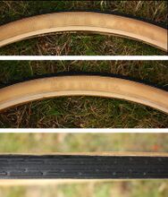 Zeitraum: spätestens 1956 bis 1958 Größe: 28" × 1 3/8" × 1 5/8" Art: Drahtreifen Profil Nr. 4 Farbe:schwarz mit Flanken in beige Verwendung: Diamant Sporträder, Mifa-Sporträder Bemerkungen: Flanken heute oft ausgedunkelt.