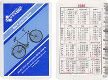 Taschenkalender für das Jahr 1989 mit Werbung für IFA-Touring-Fahrräder (Vorder- und Rückseite).