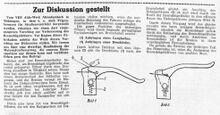 Beitrag über einen Verbesserungsvorschlag der Zugentlaster von Alda-Felgenbremsen in der Zeitschrift Radsportwoche, 1959.