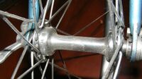 Vorderradnabe von Renak, aus dem Vollen gedreht, von 196? bis 1990, verbaut an Sporträdern, Material: Stahl verchromt