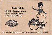 Anzeige für FNH-Kleiderschutznetze, um 1961.